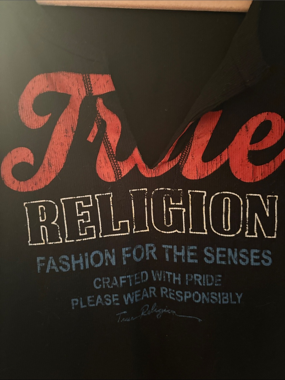True Religion Black Tee with Red Script & Blue Accents - Picture 2 of 4